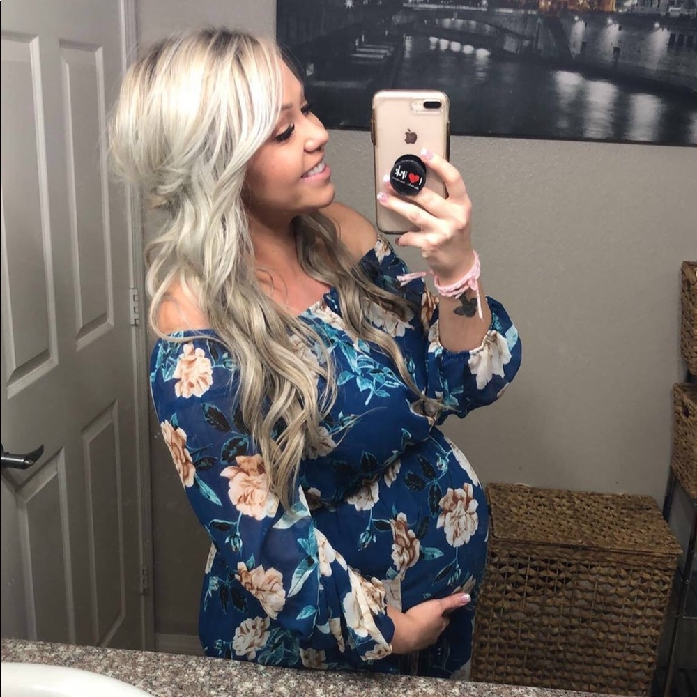 Teal Floral Off Shoulder Maxi Dress